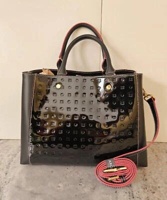 NWT Arcadia Women's Italy Logo Embossed Patent Leather Satchel Shoulder Bag - Image 1 of 4