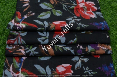 Cotton Fabric Hand Block Print Pure Sanganeri Running Indian New Vintage 5 Yard - Image 1 of 3