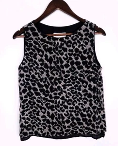 Doncaster Reversible Black Gray Silk Cheetah Dressy Sleeveless Tank Top - Size 6 - Picture 1 of 7