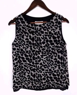 Camiseta sin mangas Doncaster talla 6 reversible negra gris seda guepardo elegante Foto 1 de 4