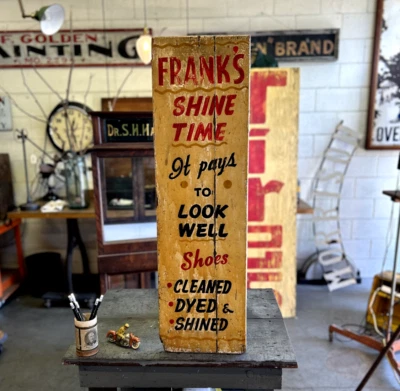 Zapato Original Años 50 Vintage Pintado a Mano Brillo Francos Publicidad Comercio Madera Foto 1 de 4