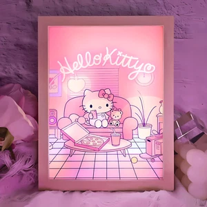Hello Kitty LED Wall Art Wood Framed Adjustable Color 3D Light Box Wall Decor - Picture 1 of 13