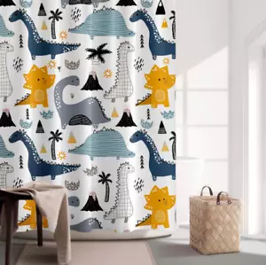 Cortina de ducha de dinosaurios dibujos animados extra 86"" de ancho x 79"" de largo impermeable baño para niños - Imagen 1 de 4