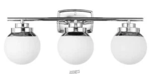 Globe Electric Pearson 3-Light Chrome Vanity Light White Frosted Glass Shade - Picture 1 of 2