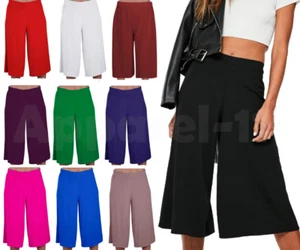 Ladies Women's Elasticated Stretch Wide Leg Culottes 3/4th Length Plus Size 8-26 - Picture 1 of 22