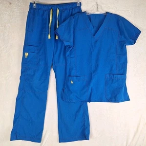 WonderWink Medium Blue V-Neck Scrub Set Top & Pants Four Stretch Medical Uniform - Foto 1 di 16