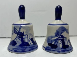 Vintage Delft Holland blau & weiß handbemalte Glocke Windmühle & Blumen 3" hoch - Bild 1 von 4