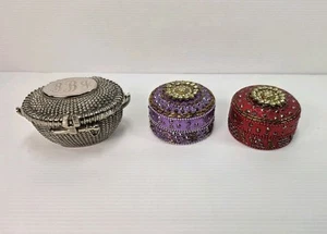 Vintage Pier One Glittered Silver Studded Trinket Jewelry Boxes & Metal trinket - Picture 1 of 11