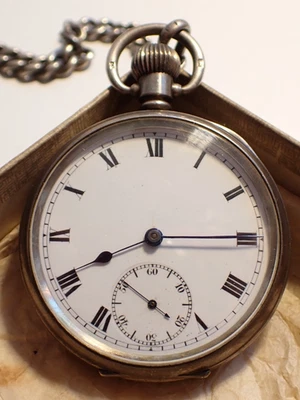 Silver Cased Pocket Watch Early 1900s with silver single Albert and Masonic fob - Image 1 of 4