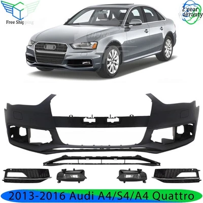 Front Bumper Cover Primed & Fog Lights Kit For 2013-2016 Audi A4/S4/A4 Quattro Foto 1 de 4
