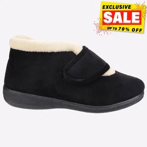 Fleet & Foster Levitt Womens Fashion Casual Velour Memory Foam Slippers Black - Picture 1 of 5