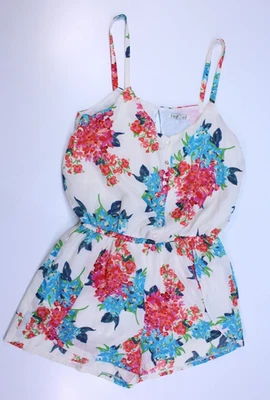 Lucca Couture Romper Shorts Floral Bright Spaghetti Rayon Lined Casual Preppy M - Image 1 of 4