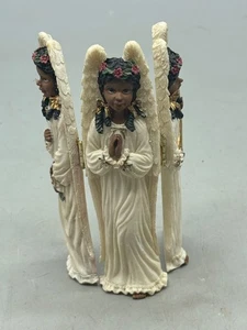 Afroamerikanisches Engel Trio aufklappbares Figurenset - betend mit Blumen & spielen - Bild 1 von 7