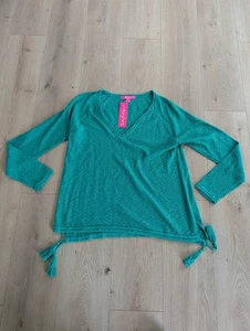 Lilly Pulitzer Jody V-Ausschnitt Pullover BOTANISCH GRÜN Quasten Größe Large Neu mit Etikett S - Bild 1 von 5