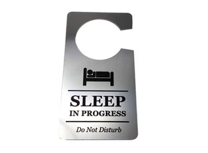 Sleep in Progress Door Hanger – Silver ACM 140×90 mm, UK Dispatch - Picture 1 of 5