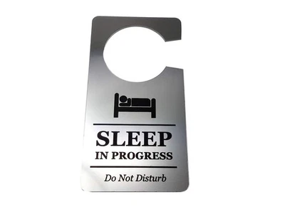 Sleep in Progress Door Hanger – Silver ACM 140×90 mm, UK Dispatch - Image 1 of 4