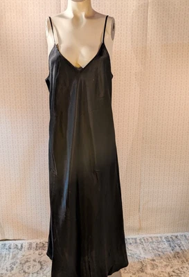 Vintage Whimsigoth Black Slip Dress L Slinky Satin 90s Kate Moss Sexy Midi - Image 1 of 4