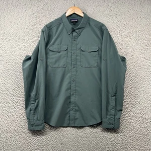 Patagonia Button Up Shirt Mens Large Green Long Sleeve Lightweight Hiking Adult - Picture 1 of 15