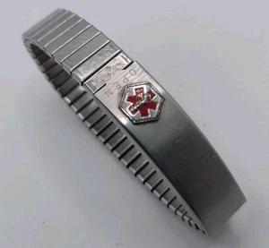 Vintage Medical Alert Stretch Bracelet Small With Compartment Stainless Steel - Picture 1 of 6