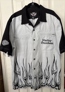 Harley Davidson Herren Spell Out Skull Flames Kurzarm Button Down Hemd XL - Bild 1 von 14