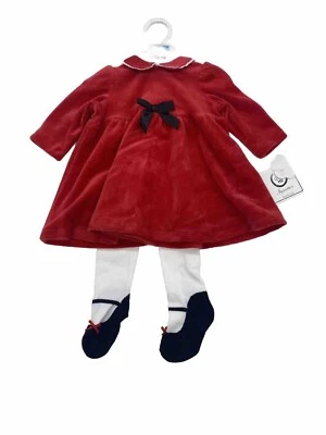 Little Me Baby Christmas Dress - Red - Black Bow - White Tights - NEW with Tags - Image 1 of 4