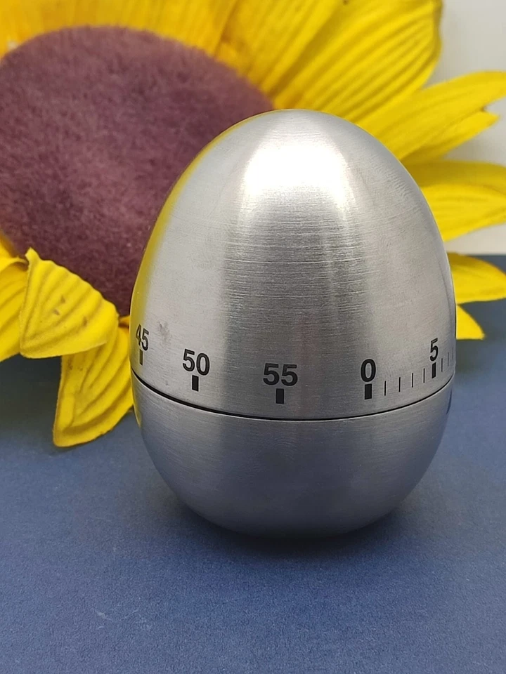 TIMER contaminuti per cucina MECCANICO acciaio inox satinato 1h. forma uovo - Immagine 1 di 1