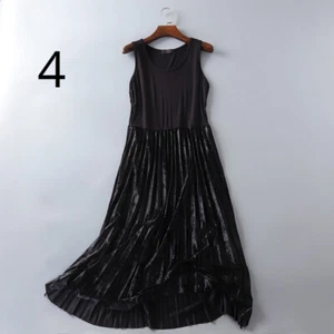 Mujeres Algodón Midi Vestido Extensor Largo Sin Mangas Vestido Camisola Terciopelo Plisado Suave  - Imagen 1 de 20