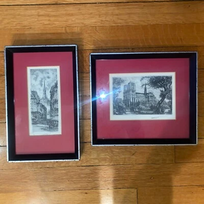 Grabados firmados a lápiz AIME DALLEMAGNE (1882-1971) Notre Dame - ¡Juego de DOS!! Foto 1 de 4