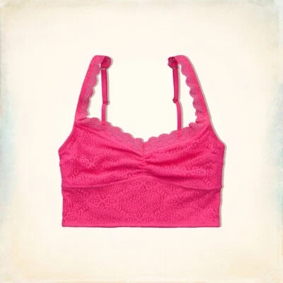 *NWT* GILLY HICKS HOLLISTER Floral Lace Bralette Crop Top~Hot Pink~Size S - Image 1 of 4