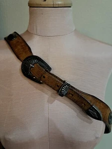 South Western Native American Brown Leather Belt Concho Charm 36”-40" Large - Picture 1 of 5