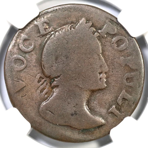 1760 N-6 R-5 NGC G 4 No "P" Hibernia Voce Populi Colonial Copper Coin 1/2P Cover