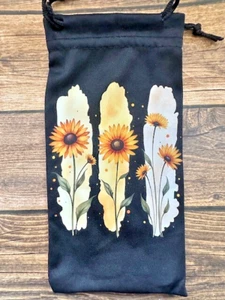 Soft Eye Sunglasses Black Accessory Pouch Pull Top Portable Sunflowers Yellow - Picture 1 of 1