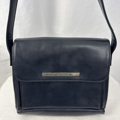Vintage Nine West Hand Bag Black Sliver Zipper Pocket Wallet In Navy Blue - Image 1 of 4