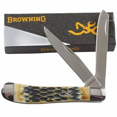 Browning траппер складной карманный нож натуральный рифленая кость ручки - Изображение 1 из 4