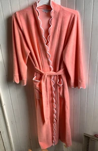 Heidi Carey Coral French Terry  Scalloped Robe Stay-put Belt Pockets Sz XL India - Picture 1 of 17