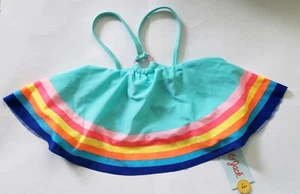 Cat & Jack Girls Blue Rainbow Stripe Flounce Ruffle Bikini Top XL (14/16) UPF50+ - Picture 1 of 3