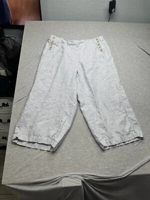 J Jill Womens Love Linen Candy Stripe Side Button Elastic Waist Linen Capri PXL - Image 1 of 4