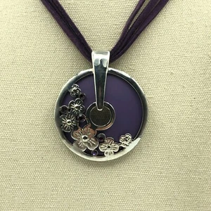 Pendant Necklace Purple Round Floral Design on Cord Festival Boho Hippy Surf - Picture 1 of 18