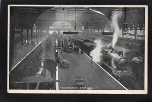 AK Central London Paddington Bahnhof Innenraum mit Dampfzügen - Bild 1 von 2