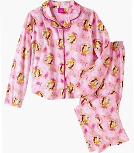 Disney Princess Belle Button Up Pajamas 2 PC set 6 7 10 12 Girls Sleepwear New - Picture 1 of 1
