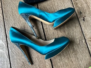 Nicholas Kirkwood Blue SATIN PYTHON LEATHER HIGH HEEL Platform Pumps uk39 us 8.5 - Picture 1 of 19