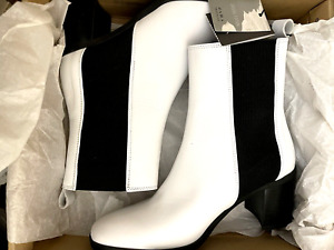 Zara White Leather Chelsea Ankle Boots UK4 EUR37 US6.5 Ref 3152 101 £65
