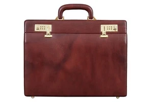 Maletín de oficina de cuero genuino marrón para hombre, viajes de negocios, cerradura combinada, - Imagen 1 de 6