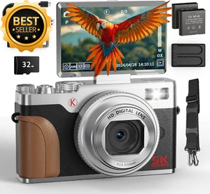 5K Digital Camera, 64MP Ultra HD, 18X Autofocus Zoom & Anti-Shake, 3" Flip Scree - Picture 1 of 12