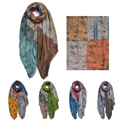 Boutique-Schal Damen ganzjährig Baumwollmischung bunte Linie und Blöcke Druck