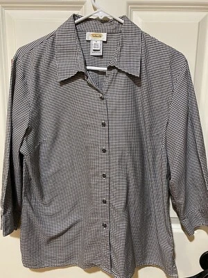Blusa Talbots Mujer Botón Frontal Espiga Talla 14 En Negro y Blanco ¡Bonita! Foto 1 de 4