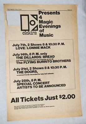 Vintage Ad Doors Flying Burrito Brothers Dillards Bread Love 1969 LA FREE PRESS - Image 1 of 4