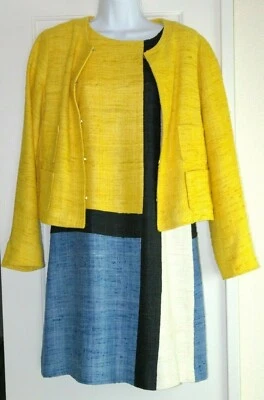 VTG WEILL WOMENS 8 100% SILK COLOR BLOCK DRESS W/ JACKET 60'S 70's INSPIRED MOD - Image 1 of 4