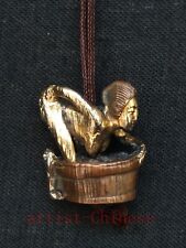 Rare Chinese Old Bronze Hand Carved Frog Sexy Woman Netsuke Collectable Ornament