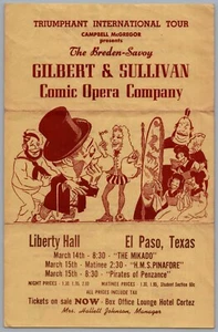 Vintage Gilbert & Sullivan Comic Opera Company El Paso Texas Flyer Werbung - Bild 1 von 2